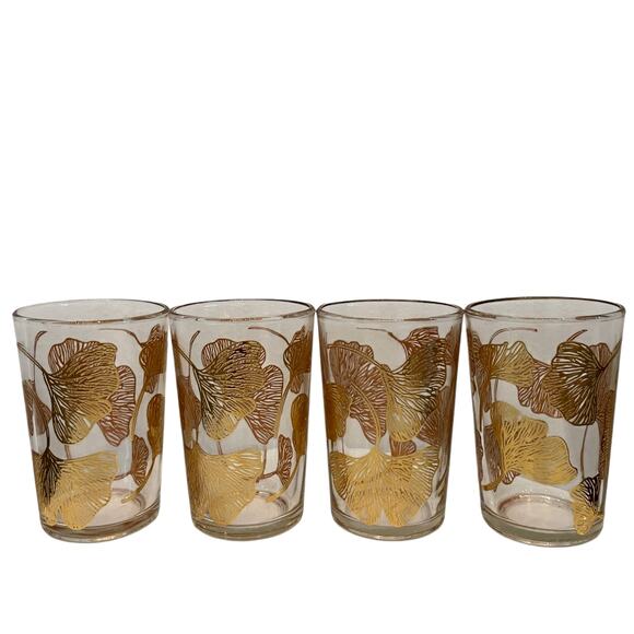 Set of 4 Moroccan Tea Glasses Hand Painted Gold Floral Motif 6oz New - Picture 13 of 16